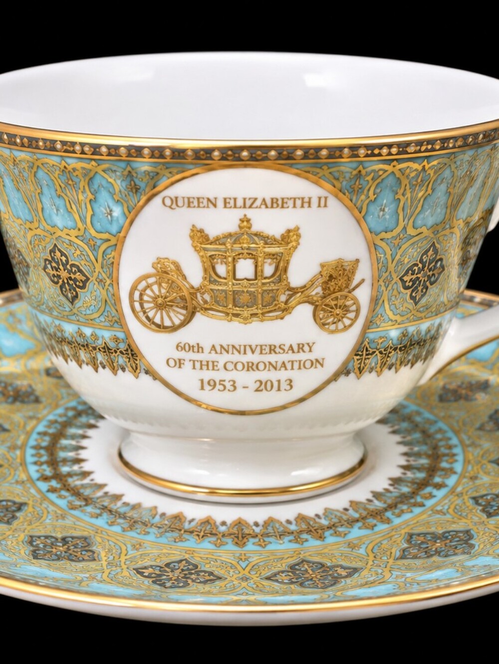 William Edwards Queen Elizabeth II 24K Gold Coronation Teacup & Saucer NIB